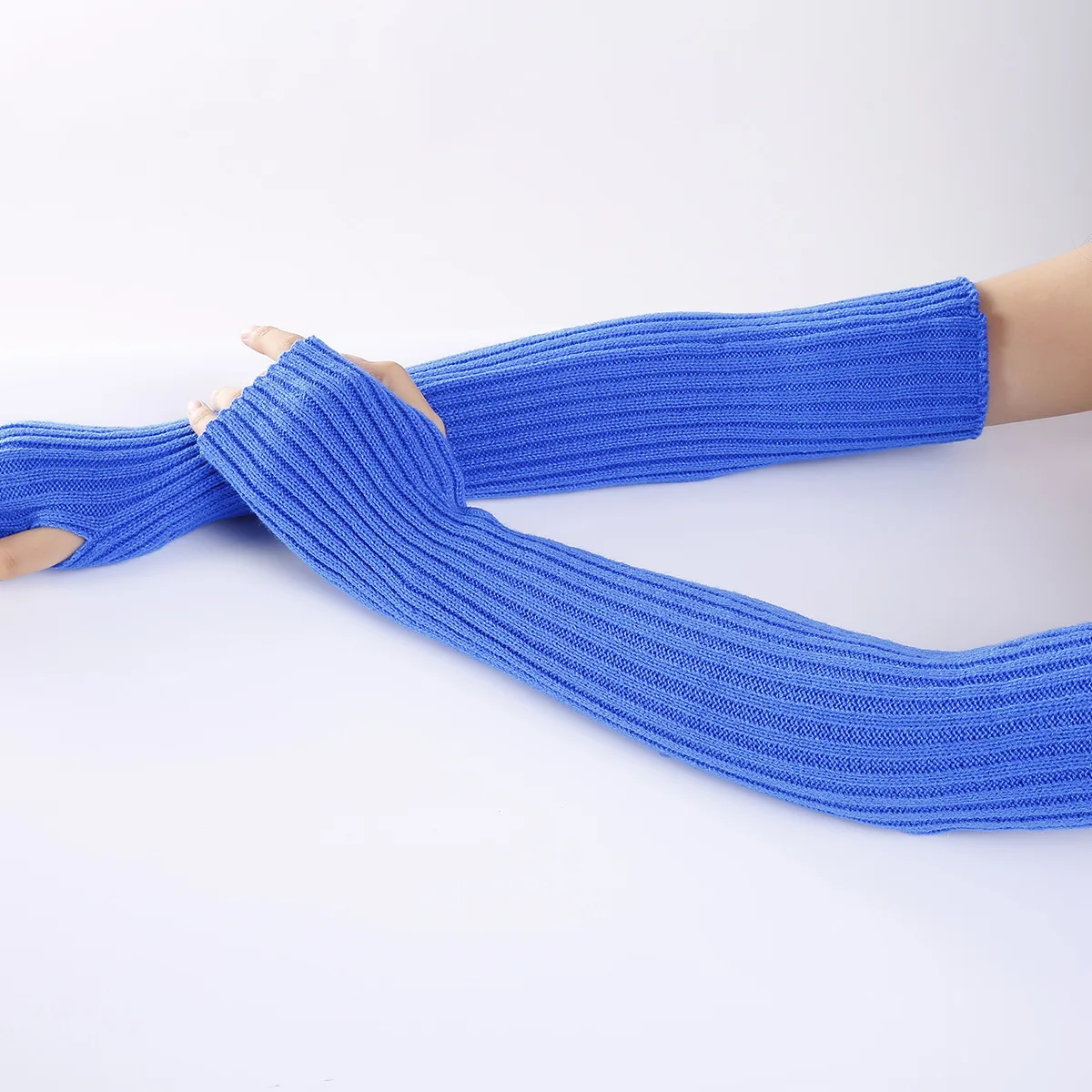 Acrylic Fibres Fingerless Gloves Women Elbow Glove Work Gloves Winter Men Unisex Black White Stripe Arm Warmers Sleeve