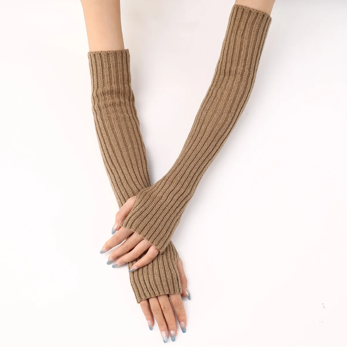 Acrylic Fibres Fingerless Gloves Women Elbow Glove Work Gloves Winter Men Unisex Black White Stripe Arm Warmers Sleeve