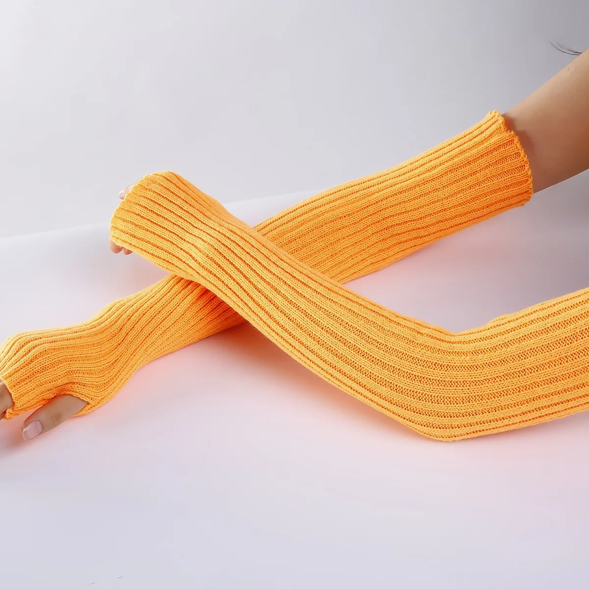 Acrylic Fibres Fingerless Gloves Women Elbow Glove Work Gloves Winter Men Unisex Black White Stripe Arm Warmers Sleeve
