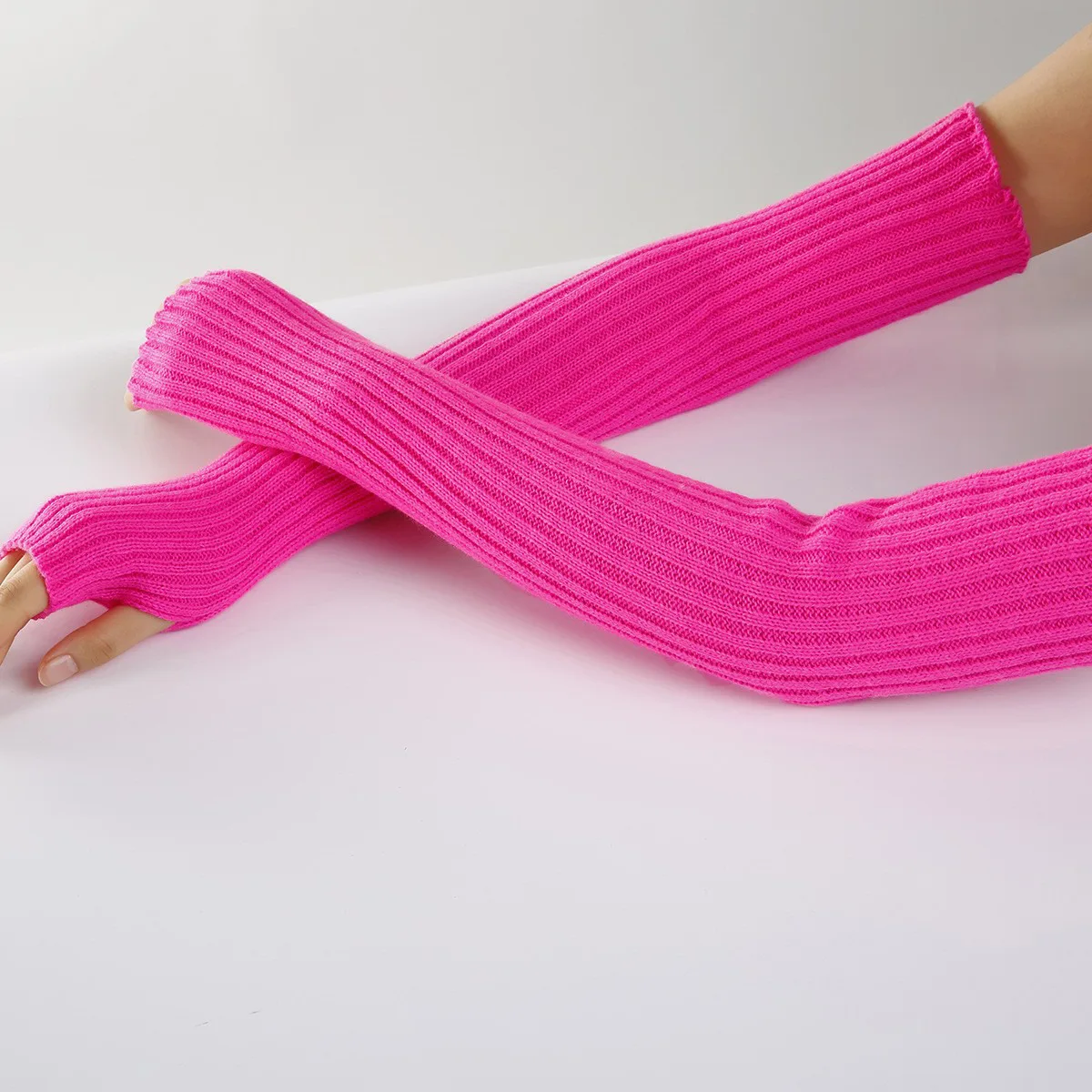 Acrylic Fibres Fingerless Gloves Women Elbow Glove Work Gloves Winter Men Unisex Black White Stripe Arm Warmers Sleeve
