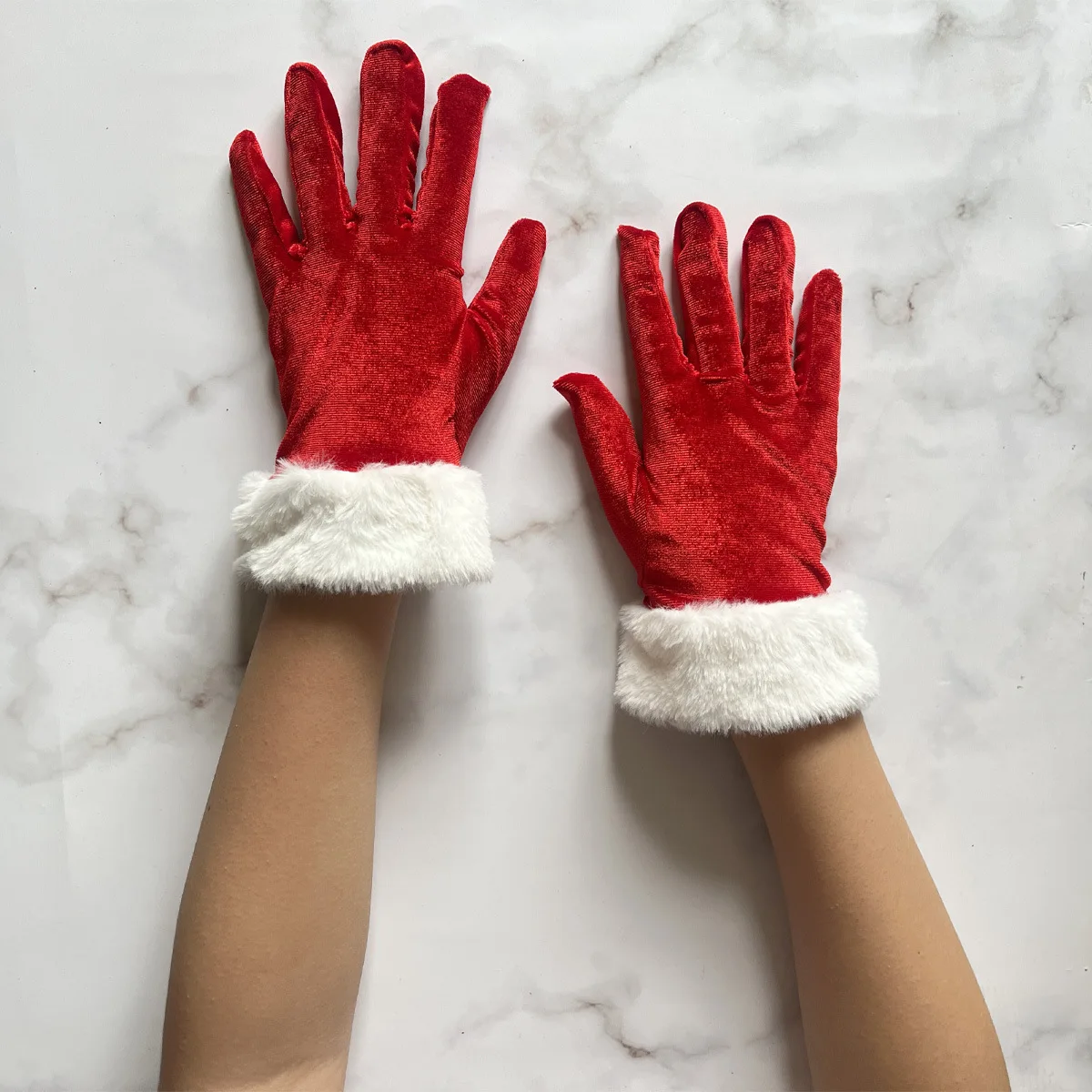 Santa Claus Gloves White Fur Fancy Dress Party Short Red Santa Full Finger Gloves Christmas Festive Costume Accessories Mittens