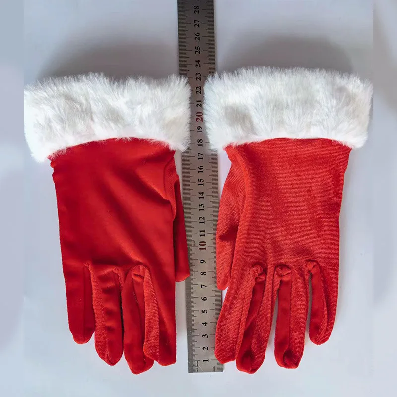 Santa Claus Gloves White Fur Fancy Dress Party Short Red Santa Full Finger Gloves Christmas Festive Costume Accessories Mittens