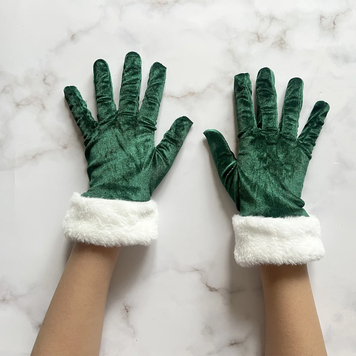 Santa Claus Gloves White Fur Fancy Dress Party Short Red Santa Full Finger Gloves Christmas Festive Costume Accessories Mittens