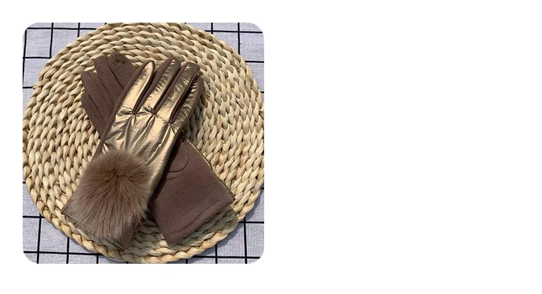 Lady Mittens Fashion Pom Pom Glossy Windproof Gloves Winter Women Cycling Driving Warm Gloves Student Girl Christmas Gift