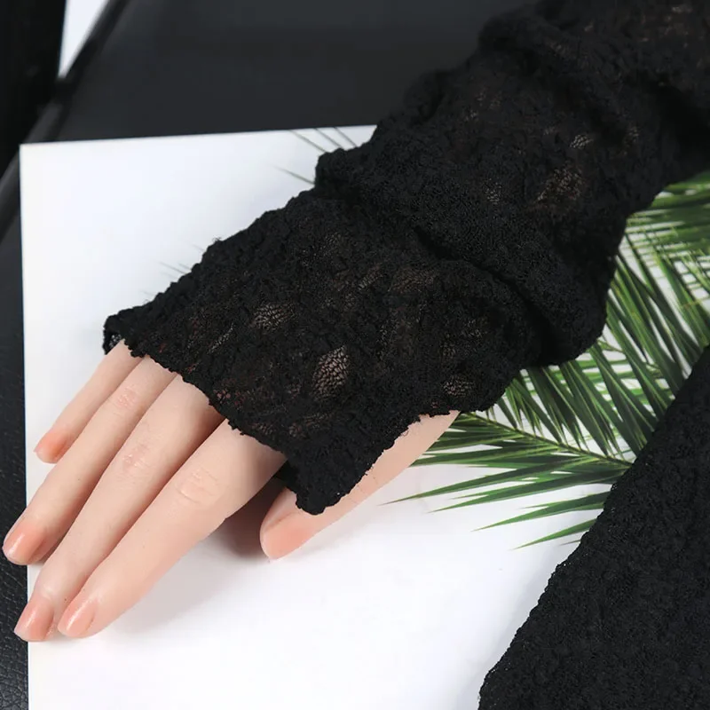 Fashion Long Lace Mesh Fingerless Gloves Scar-covering Lace Sun-proof Arm Sleeves for Women Lace False Sleeves