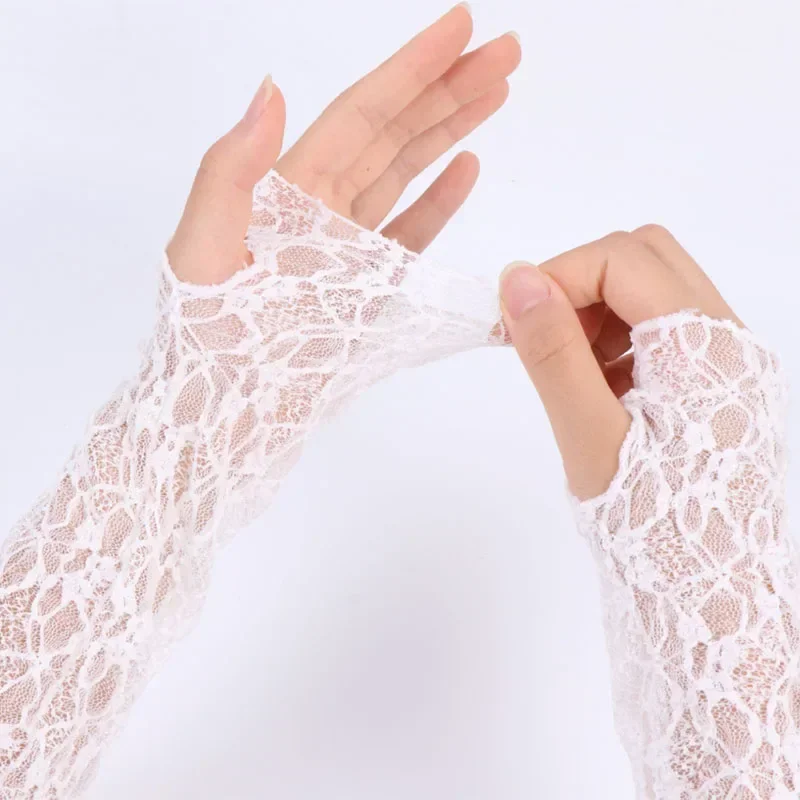 Fashion Long Lace Mesh Fingerless Gloves Scar-covering Lace Sun-proof Arm Sleeves for Women Lace False Sleeves