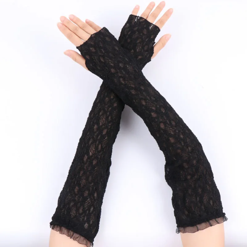 Fashion Long Lace Mesh Fingerless Gloves Scar-covering Lace Sun-proof Arm Sleeves for Women Lace False Sleeves