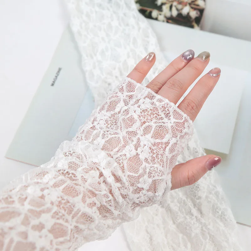 Fashion Long Lace Mesh Fingerless Gloves Scar-covering Lace Sun-proof Arm Sleeves for Women Lace False Sleeves