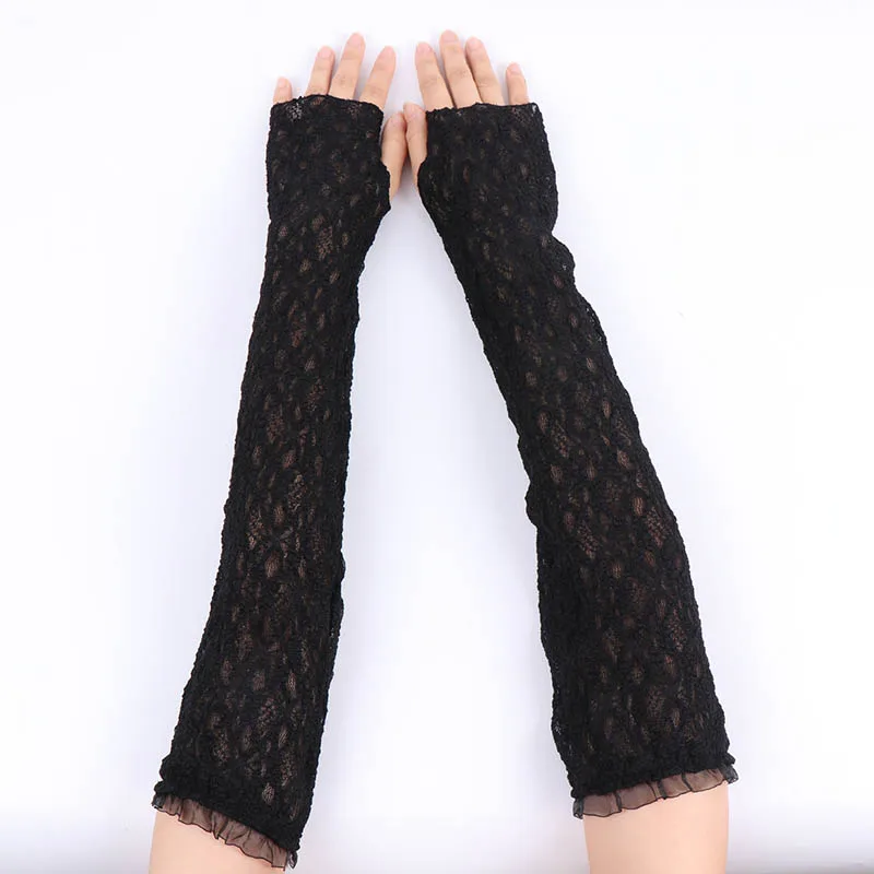 Fashion Long Lace Mesh Fingerless Gloves Scar-covering Lace Sun-proof Arm Sleeves for Women Lace False Sleeves
