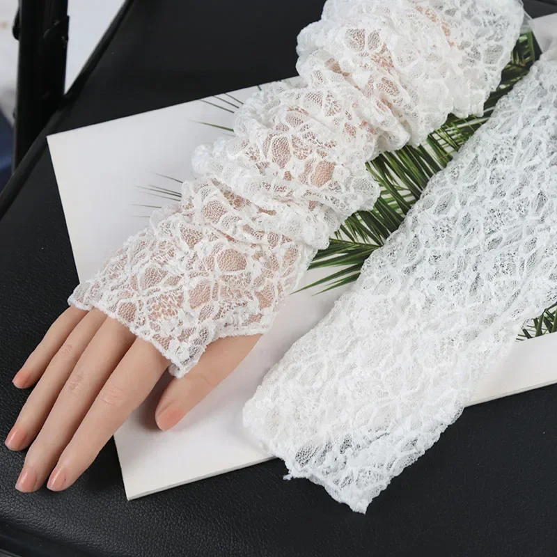 Fashion Long Lace Mesh Fingerless Gloves Scar-covering Lace Sun-proof Arm Sleeves for Women Lace False Sleeves