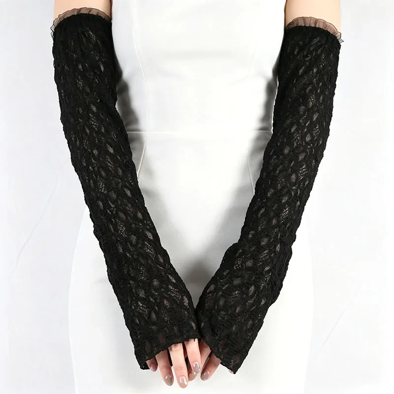 Fashion Long Lace Mesh Fingerless Gloves Scar-covering Lace Sun-proof Arm Sleeves for Women Lace False Sleeves
