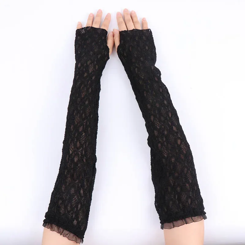 Fashion Long Lace Mesh Fingerless Gloves Scar-covering Lace Sun-proof Arm Sleeves for Women Lace False Sleeves