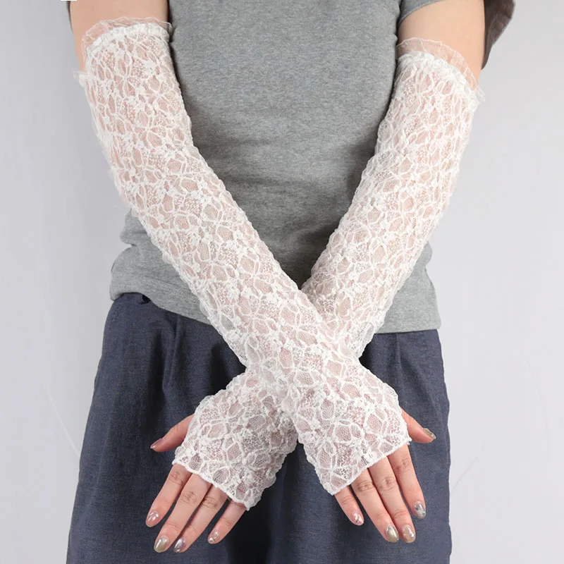 Fashion Long Lace Mesh Fingerless Gloves Scar-covering Lace Sun-proof Arm Sleeves for Women Lace False Sleeves