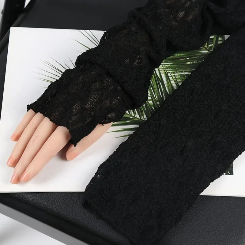 Fashion Long Lace Mesh Fingerless Gloves Scar-covering Lace Sun-proof Arm Sleeves for Women Lace False Sleeves