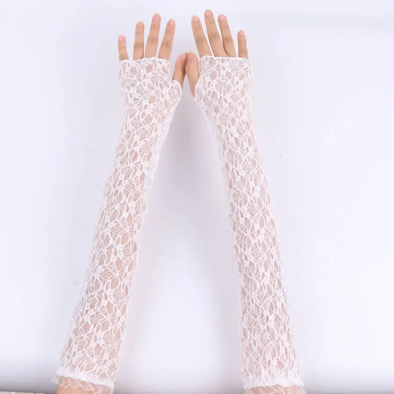 Fashion Long Lace Mesh Fingerless Gloves Scar-covering Lace Sun-proof Arm Sleeves for Women Lace False Sleeves