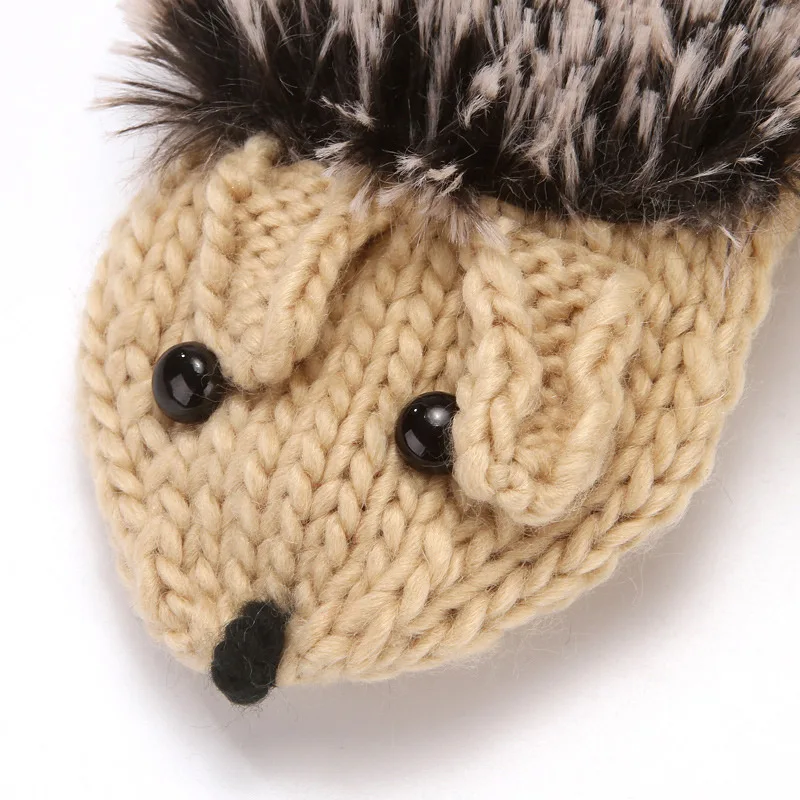 Women Ski Cartoon Hedgehog Fingers Gloves Thicken Winter Hand Warmer Knit Wrist Mittens Student Cute Girl Birthday Present