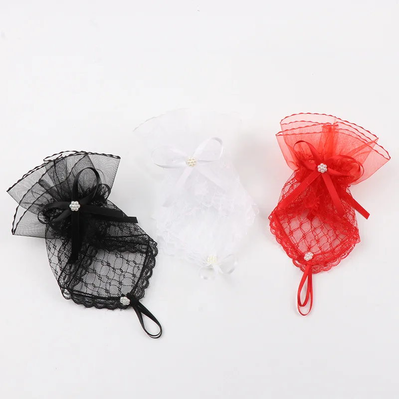 Women Sexy Lace Short Hollow Transparent Lattice Bow Mesh Half Full Finger Mittens Gloves Halloween Lolita Cosplay Etiquette