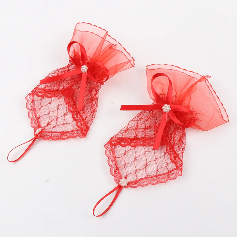 Women Sexy Lace Short Hollow Transparent Lattice Bow Mesh Half Full Finger Mittens Gloves Halloween Lolita Cosplay Etiquette
