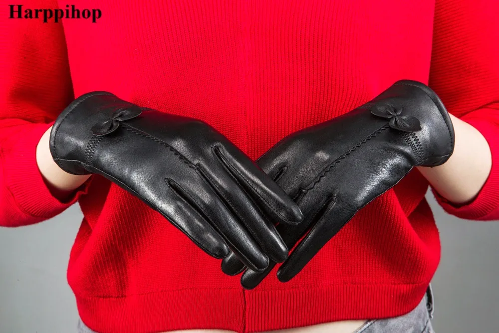 2025 women's genuine leather gloves red sheepskin gloves autumn and winter fashion female windproof gloves