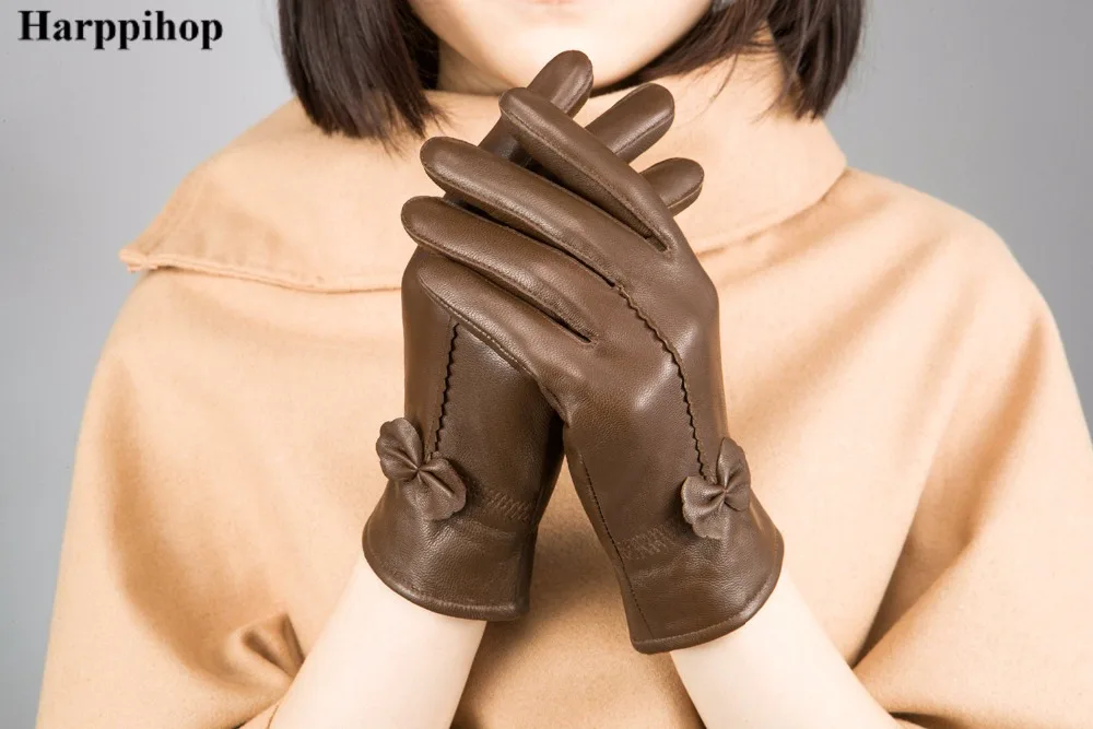 2025 women's genuine leather gloves red sheepskin gloves autumn and winter fashion female windproof gloves