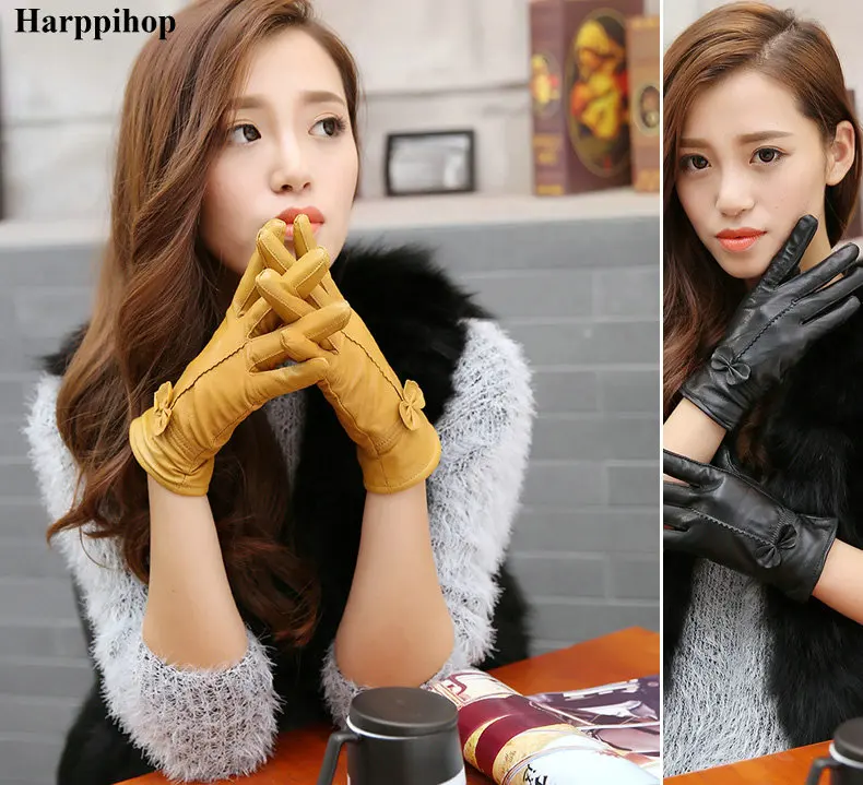 2025 women's genuine leather gloves red sheepskin gloves autumn and winter fashion female windproof gloves