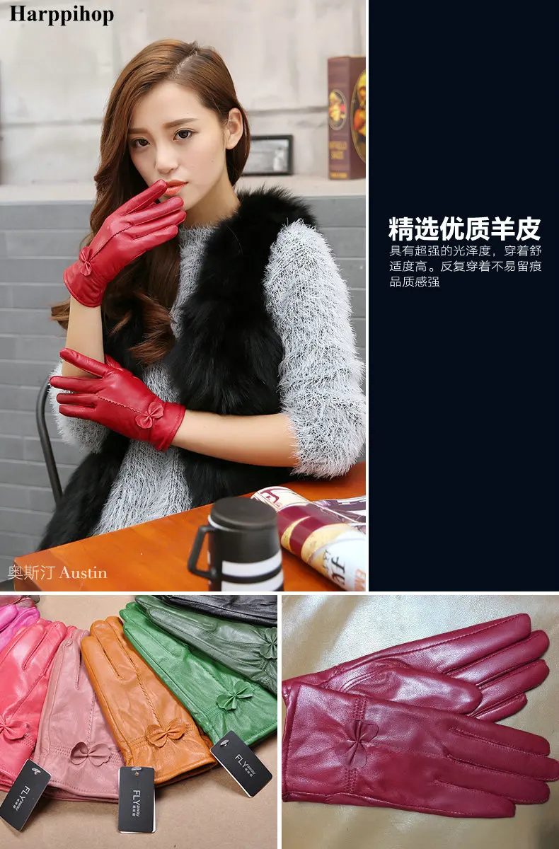 2025 women's genuine leather gloves red sheepskin gloves autumn and winter fashion female windproof gloves