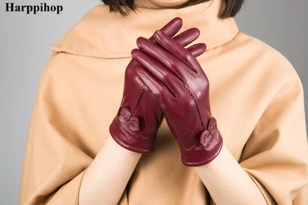 2025 women's genuine leather gloves red sheepskin gloves autumn and winter fashion female windproof gloves
