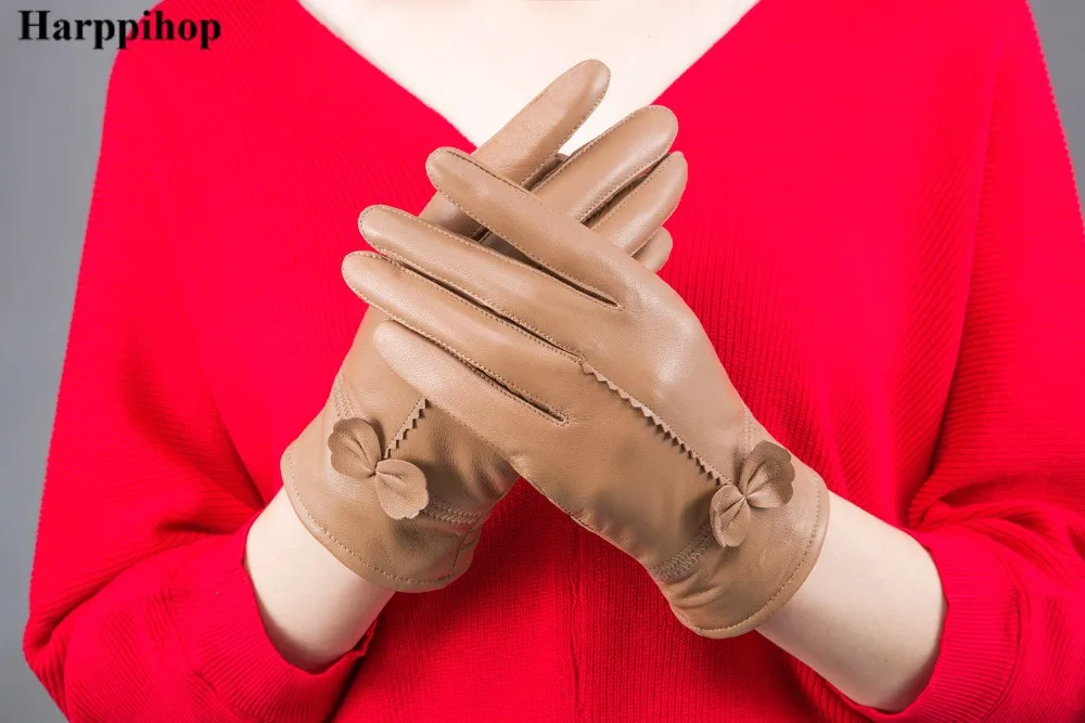 2025 women's genuine leather gloves red sheepskin gloves autumn and winter fashion female windproof gloves