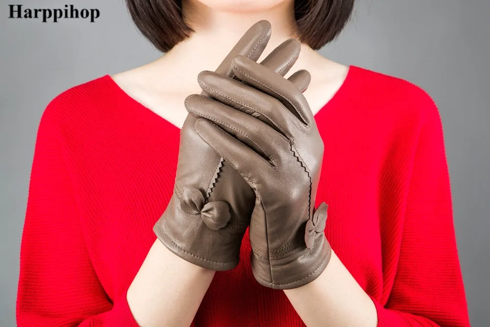 2025 women's genuine leather gloves red sheepskin gloves autumn and winter fashion female windproof gloves