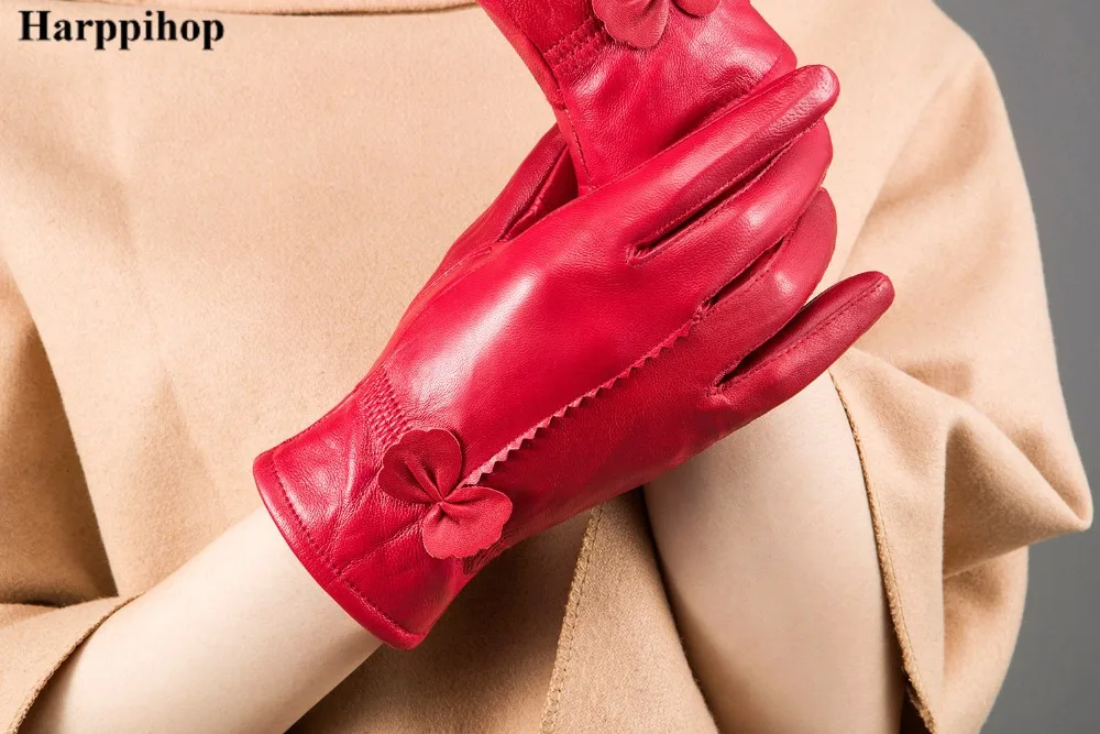 2025 women's genuine leather gloves red sheepskin gloves autumn and winter fashion female windproof gloves