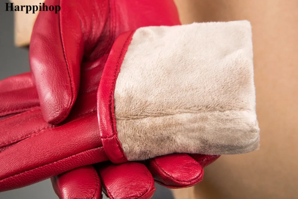 2025 women's genuine leather gloves red sheepskin gloves autumn and winter fashion female windproof gloves