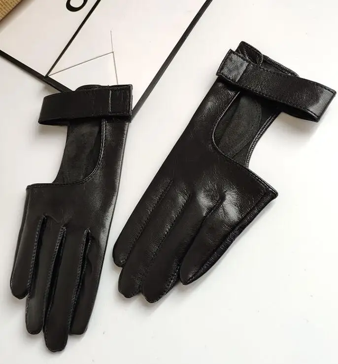 Women's Natural sheepskin leather hollow out motorcycle glove female fashion  genuine leather sports driving glove R2887