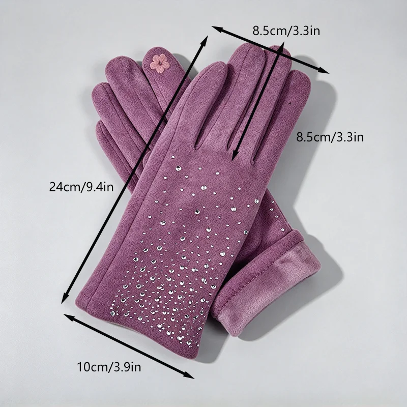 Winter Women Fashion Elegant Diamonds Gloves Inside Thin Velvet Keep Warm Touch Screen Cycling Drive Thickened Mittens