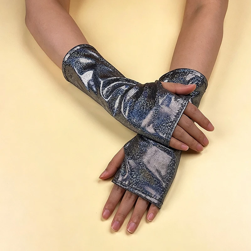 Women Half Palm Patent Leather Gloves Sparkling Halloween Cosplay Stage Performance Kpop Group Dance Music Festival Thin Fashion