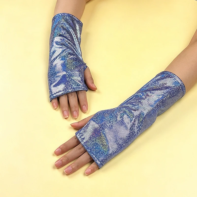 Women Half Palm Patent Leather Gloves Sparkling Halloween Cosplay Stage Performance Kpop Group Dance Music Festival Thin Fashion