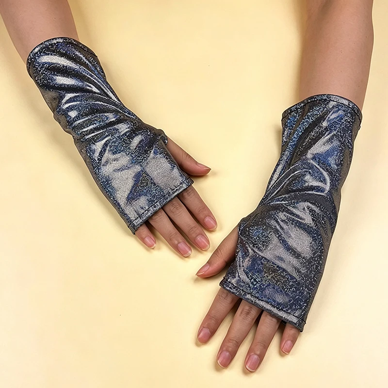 Women Half Palm Patent Leather Gloves Sparkling Halloween Cosplay Stage Performance Kpop Group Dance Music Festival Thin Fashion