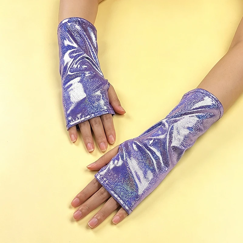 Women Half Palm Patent Leather Gloves Sparkling Halloween Cosplay Stage Performance Kpop Group Dance Music Festival Thin Fashion