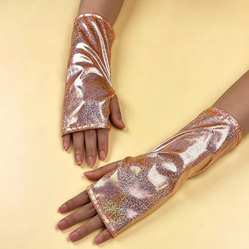 Women Half Palm Patent Leather Gloves Sparkling Halloween Cosplay Stage Performance Kpop Group Dance Music Festival Thin Fashion