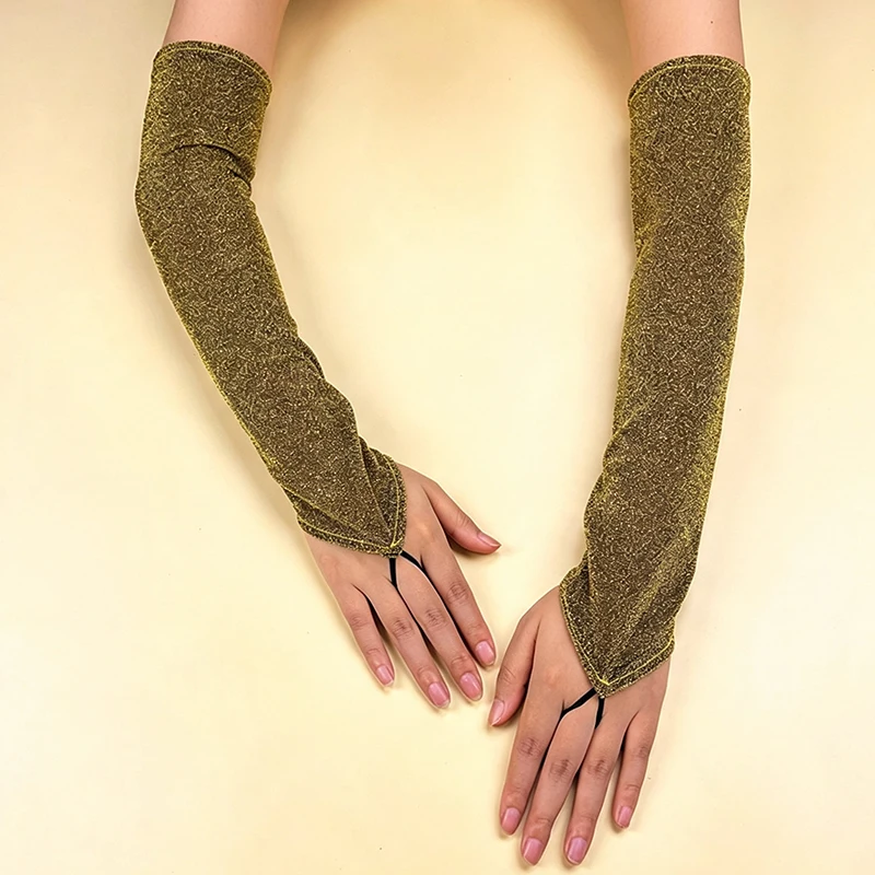 45cm Women Shiny Solid Hook Finger Gloves Opera Dance Party Stage Performance Nightclub Cosplay Eleagnt Breathable Thin