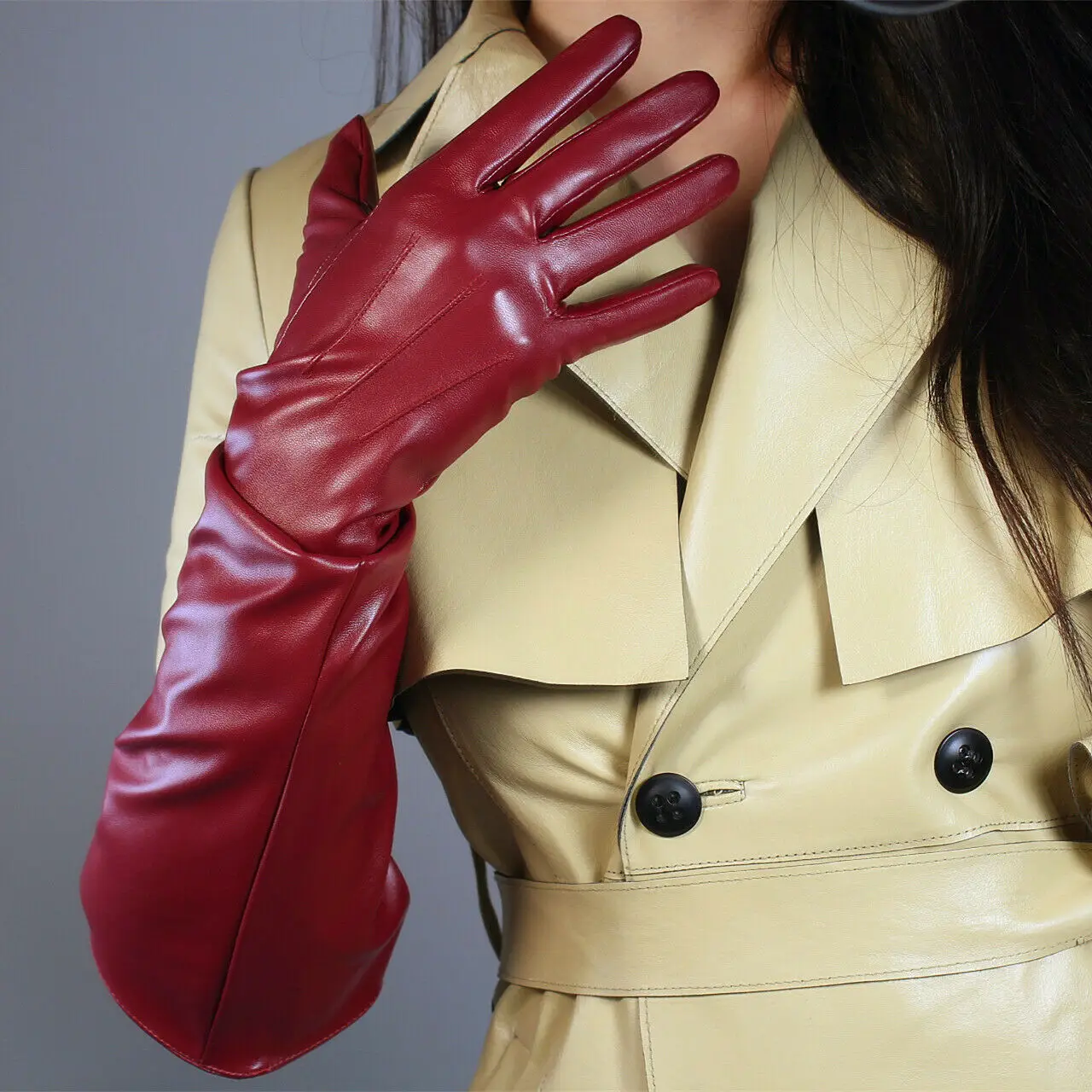 Men's Cosplay GLOVES in Burgundy Oversized PUFF SLEEVES 50cm Over Elbow Long Wide Balloon Large Evening Opera Fashion Glove