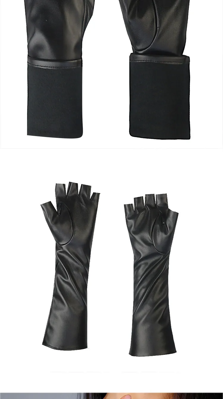 Fashion Winter Half Finger Gloves Women Dancing Party Show Long Elbow PU Leather Gloves Outdoor Hiking Driving Gloves Mittens