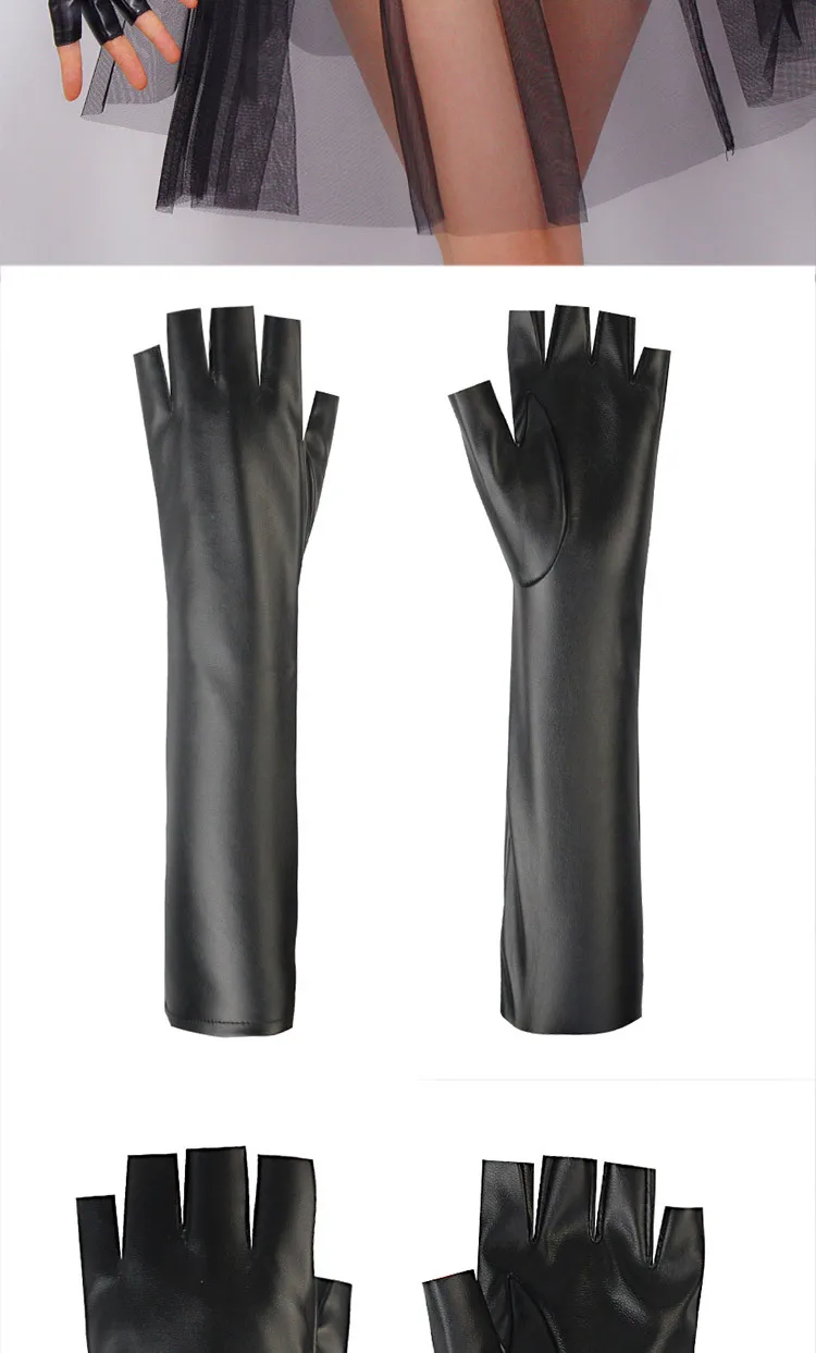 Fashion Winter Half Finger Gloves Women Dancing Party Show Long Elbow PU Leather Gloves Outdoor Hiking Driving Gloves Mittens