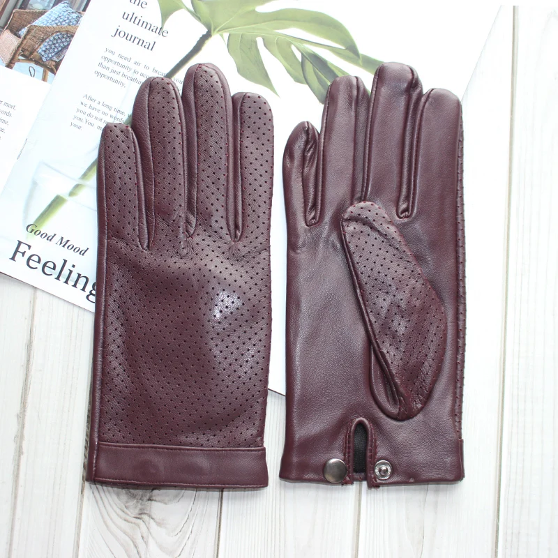 High-end new products fashion men's sheepskin gloves touch screen mesh breathable thin silk riding leather gloves autumn