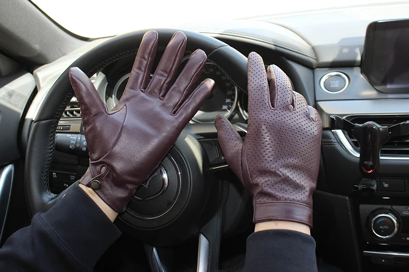 High-end new products fashion men's sheepskin gloves touch screen mesh breathable thin silk riding leather gloves autumn