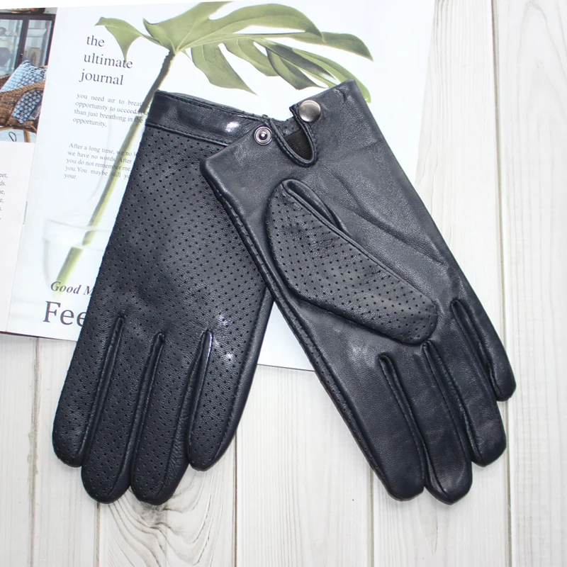 High-end new products fashion men's sheepskin gloves touch screen mesh breathable thin silk riding leather gloves autumn