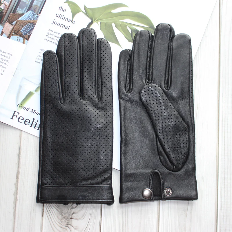 High-end new products fashion men's sheepskin gloves touch screen mesh breathable thin silk riding leather gloves autumn