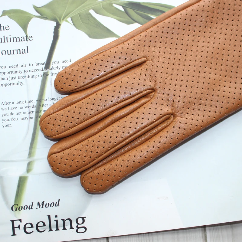 High-end new products fashion men's sheepskin gloves touch screen mesh breathable thin silk riding leather gloves autumn