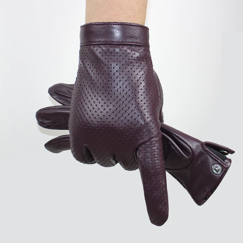 High-end new products fashion men's sheepskin gloves touch screen mesh breathable thin silk riding leather gloves autumn