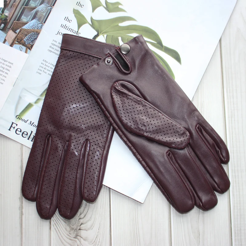 High-end new products fashion men's sheepskin gloves touch screen mesh breathable thin silk riding leather gloves autumn
