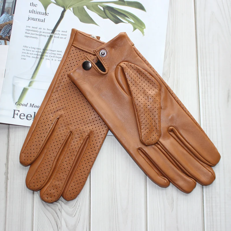 High-end new products fashion men's sheepskin gloves touch screen mesh breathable thin silk riding leather gloves autumn